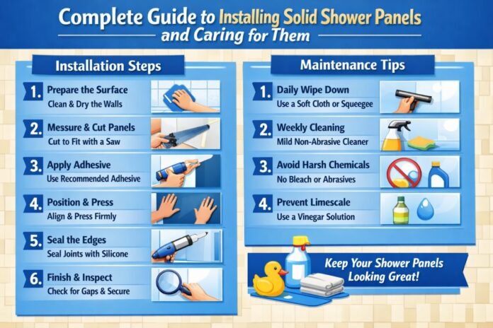Installing solid shower panels in a modern bathroom wall